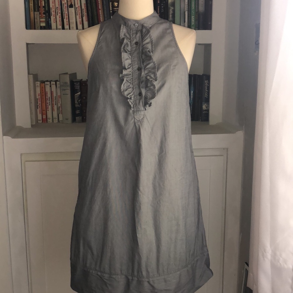 Gap Navy & White Ruffle Sleeves Highneck Shift Dress – Button-Down, Chic D252